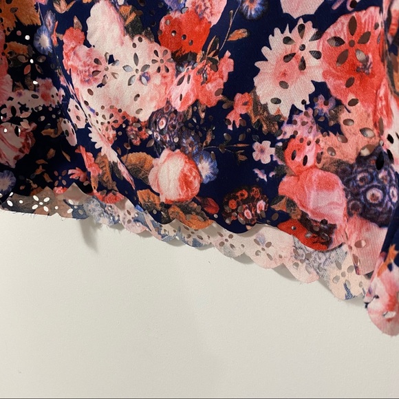 Blue & Pink Floral Cropped Tank Top | Cut Outs | S - Picture 3 of 8